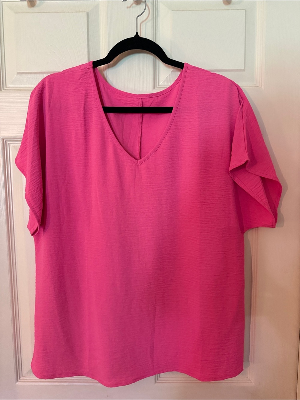 V-Neck Flutter Sleeve Blouse - Hot Pink